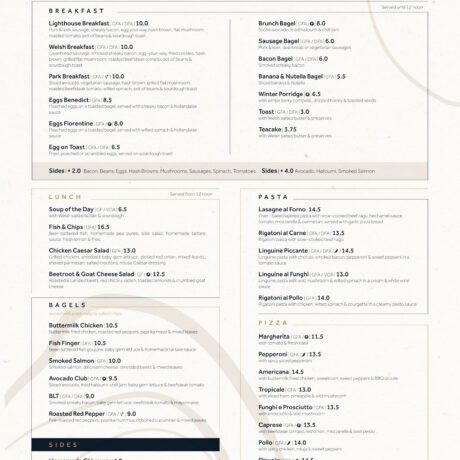 Menus The Lighthouse Swansea